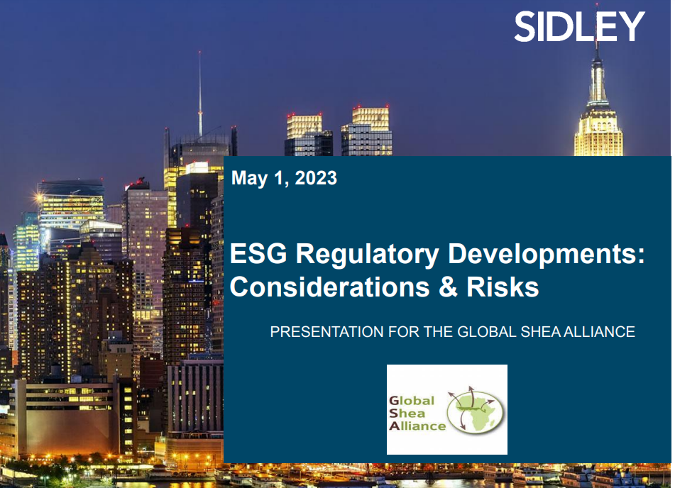 ESG Regulatory Development Considerations and risks Shea Market